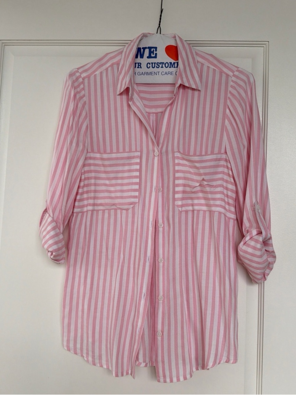 beachlunchlounge Pink and White Striped Shirt Label Detail